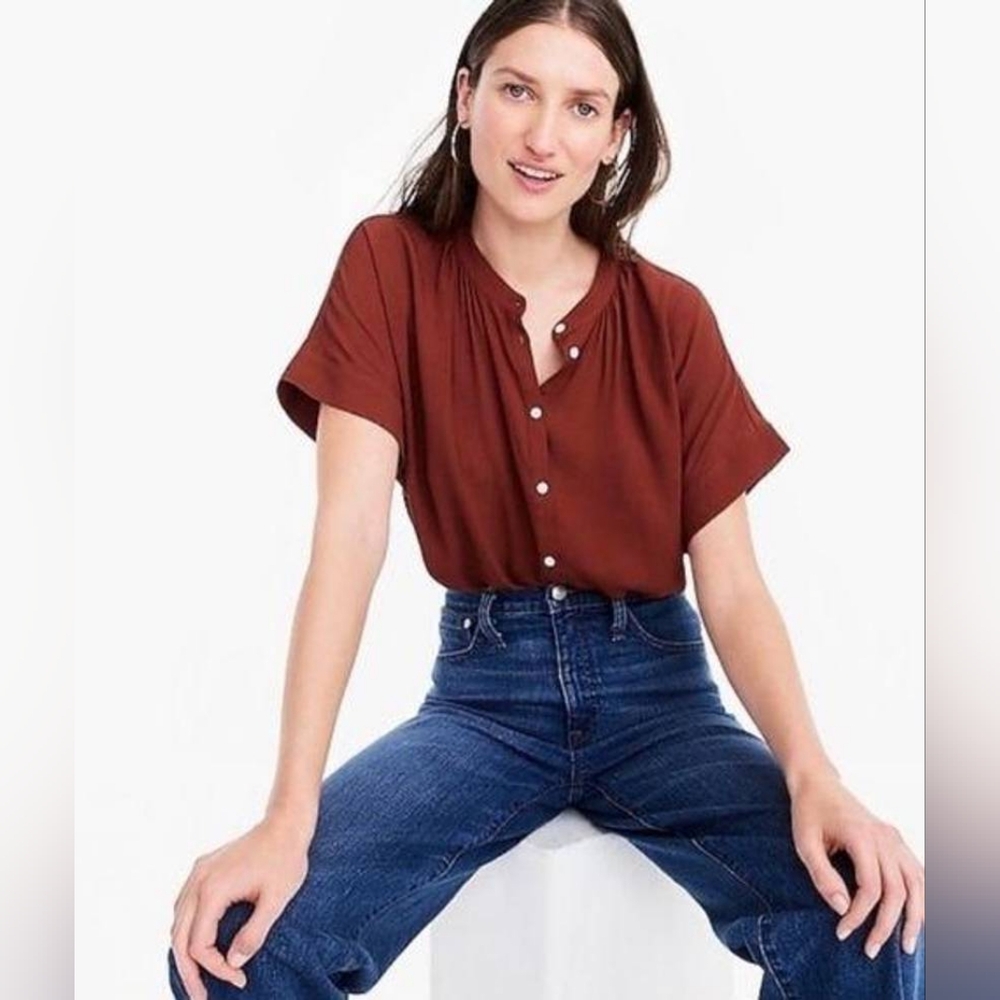 J. CREW Petite Point Sur Drapery Popover Shirt - Size Petite Small